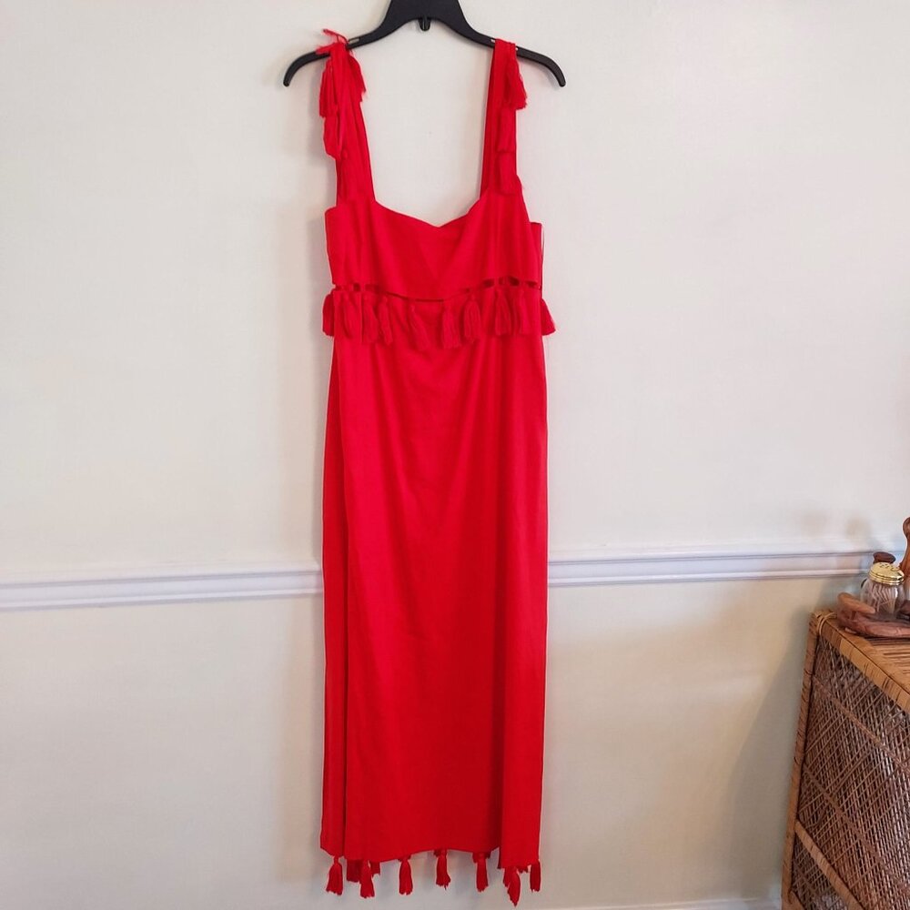 ANTONIO MELANI Red Ruched Ruffled Maxi Dress
